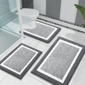 image:imageOLANLY Bathroom Rugs Sets 3 Piece Soft Absorbent Microfiber Bath Mats and UShaped Contour Toilet Rug Home Decor Accessories NonSlip Bath Mat Set for Bathroom 30x2024x1624x20 GreyDark Grey and White