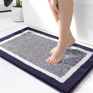 image:imageOLANLY Small Bathroom Rugs 24x16 Extra Soft and Absorbent Microfiber Bath Rugs NonSlip Machine Washable Quick Dry Shaggy Bath Carpet Bath Mats for Bathroom Floor Tub Shower GreyPurple and White