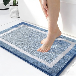 image:imageOLANLY Small Bathroom Rugs 24x16 Extra Soft and Absorbent Microfiber Bath Rugs NonSlip Machine Washable Quick Dry Shaggy Bath Carpet Bath Mats for Bathroom Floor Tub Shower GreyBlue and White