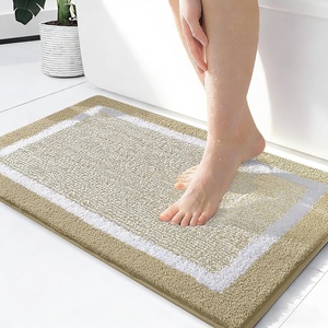 image:imageOLANLY Small Bathroom Rugs 24x16 Extra Soft and Absorbent Microfiber Bath Rugs NonSlip Machine Washable Quick Dry Shaggy Bath Carpet Bath Mats for Bathroom Floor Tub Shower GreyBeige and White