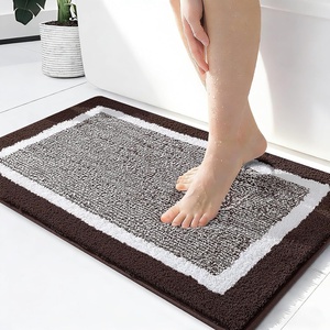 image:imageOLANLY Small Bathroom Rugs 24x16 Extra Soft and Absorbent Microfiber Bath Rugs NonSlip Machine Washable Quick Dry Shaggy Bath Carpet Bath Mats for Bathroom Floor Tub Shower GreyBrown and White