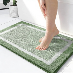 image:imageOLANLY Small Bathroom Rugs 24x16 Extra Soft and Absorbent Microfiber Bath Rugs NonSlip Machine Washable Quick Dry Shaggy Bath Carpet Bath Mats for Bathroom Floor Tub Shower GreySage Green and White