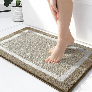 image:imageOLANLY Small Bathroom Rugs 24x16 Extra Soft and Absorbent Microfiber Bath Rugs NonSlip Machine Washable Quick Dry Shaggy Bath Carpet Bath Mats for Bathroom Floor Tub Shower GreyTan and White