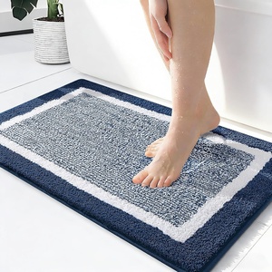 image:imageOLANLY Small Bathroom Rugs 24x16 Extra Soft and Absorbent Microfiber Bath Rugs NonSlip Machine Washable Quick Dry Shaggy Bath Carpet Bath Mats for Bathroom Floor Tub Shower GreyNavy and White
