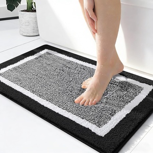 image:imageOLANLY Small Bathroom Rugs 24x16 Extra Soft and Absorbent Microfiber Bath Rugs NonSlip Machine Washable Quick Dry Shaggy Bath Carpet Bath Mats for Bathroom Floor Tub Shower GreyBlack and White