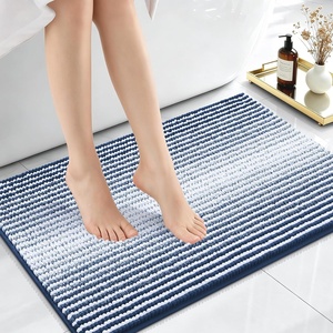 image:imageOLANLY Toilet Rugs UShaped 24x20 Extra Soft Absorbent Chenille Striped Contour Bathroom Rugs for Toilet Dry Quickly Machine Washable NonSlip Bath Mat GreyNavy