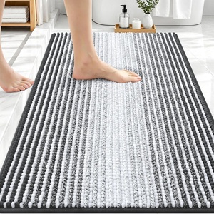 image:imageOLANLY Toilet Rugs UShaped 24x20 Extra Soft Absorbent Chenille Striped Contour Bathroom Rugs for Toilet Dry Quickly Machine Washable NonSlip Bath Mat GreyDark Grey