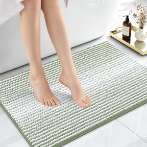 image:imageOLANLY Toilet Rugs UShaped 24x20 Extra Soft Absorbent Chenille Striped Contour Bathroom Rugs for Toilet Dry Quickly Machine Washable NonSlip Bath Mat GreySage Green