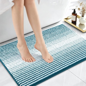 image:imageOLANLY Toilet Rugs UShaped 24x20 Extra Soft Absorbent Chenille Striped Contour Bathroom Rugs for Toilet Dry Quickly Machine Washable NonSlip Bath Mat GreyPeacock Blue