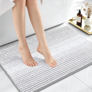 image:imageOLANLY Toilet Rugs UShaped 24x20 Extra Soft Absorbent Chenille Striped Contour Bathroom Rugs for Toilet Dry Quickly Machine Washable NonSlip Bath Mat GreyLight Grey