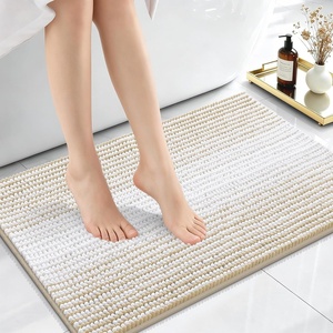 image:imageOLANLY Toilet Rugs UShaped 24x20 Extra Soft Absorbent Chenille Striped Contour Bathroom Rugs for Toilet Dry Quickly Machine Washable NonSlip Bath Mat GreyBeige