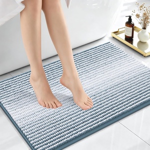 image:imageOLANLY Toilet Rugs UShaped 24x20 Extra Soft Absorbent Chenille Striped Contour Bathroom Rugs for Toilet Dry Quickly Machine Washable NonSlip Bath Mat GreyAiry Blue