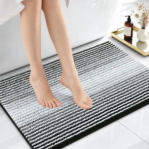 image:imageOLANLY Toilet Rugs UShaped 24x20 Extra Soft Absorbent Chenille Striped Contour Bathroom Rugs for Toilet Dry Quickly Machine Washable NonSlip Bath Mat GreyBlack